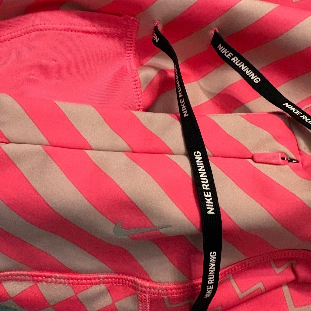 Nike Epic Lux Running Pink Grey Geometric Chevron Checkered Ankle Zip Tights S - Picture 9 of 10